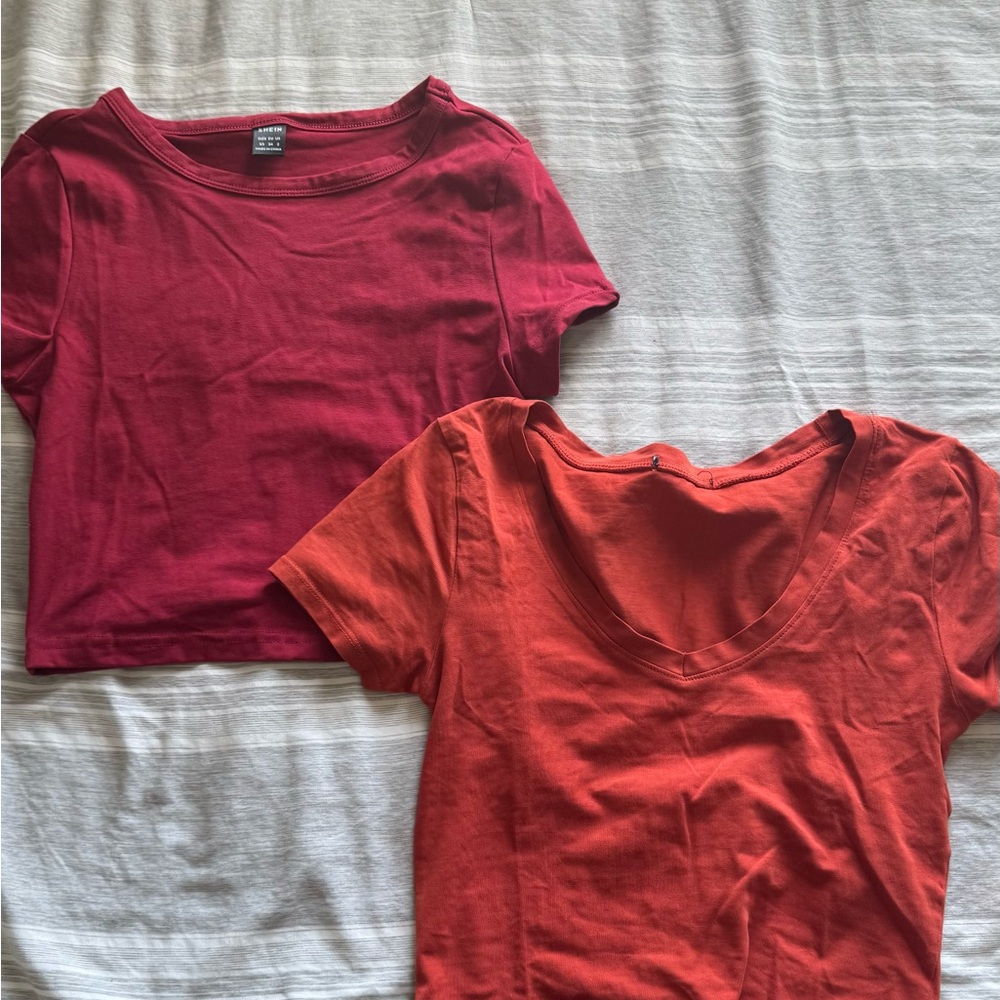 ' Short Sleeve Cotton Tee - Red & Orange